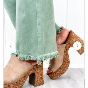 Risen The Alexandra Olive Distressed Knee Straight Crop